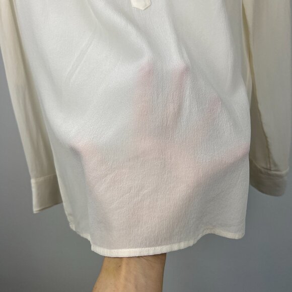 Sz M- Banana Republic Silk‎ Cream Roll-up Sleeve Snap Button Half Placket Blouse - Picture 6 of 13